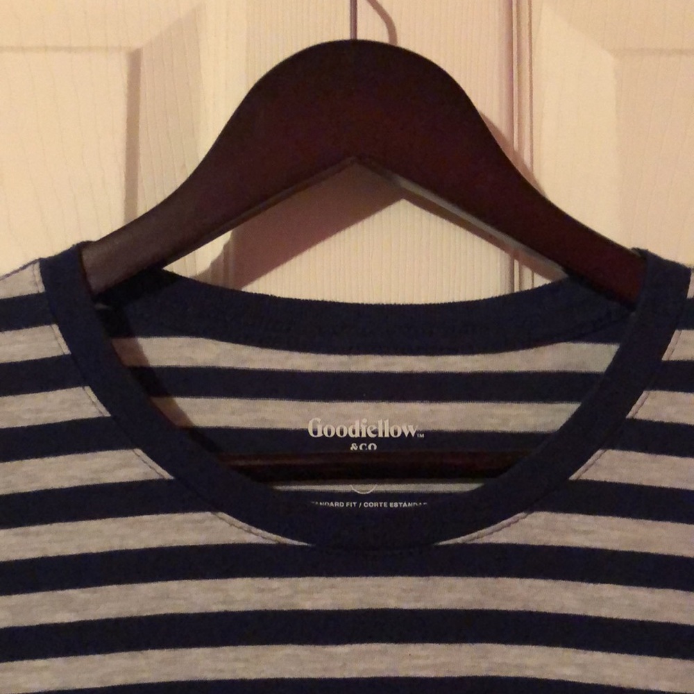 Goodfellow & Co. Gray & Blue Striped T-Shirt Mens Large L Standard Fit - Picture 2 of 12